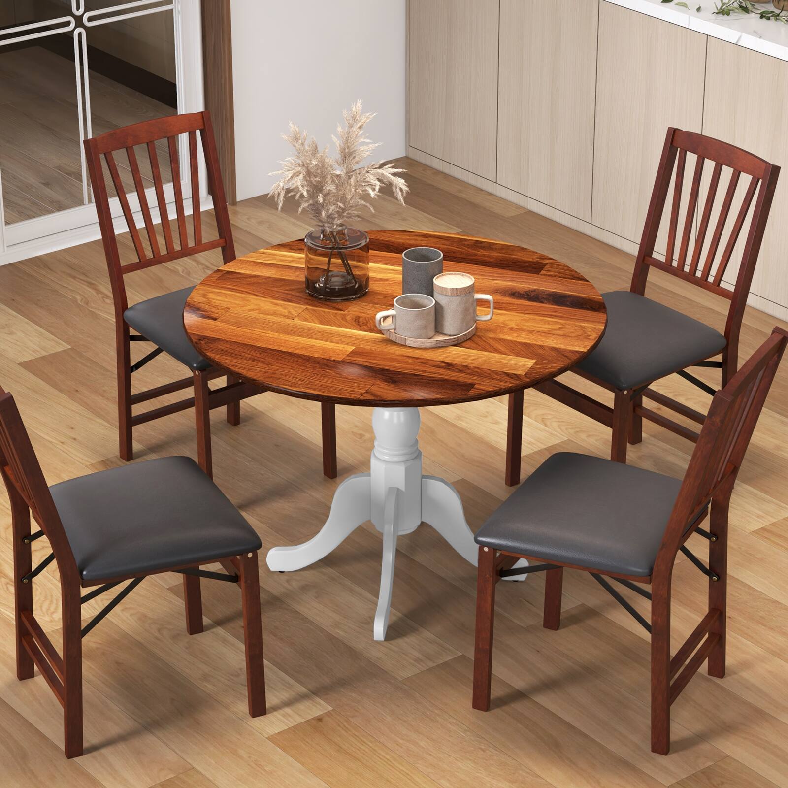 Alt View 8. Ecooso - Round Wooden Dining Table with Curved Legs, Modern Dining Desk for Dining Room and Kitchen - Gray.