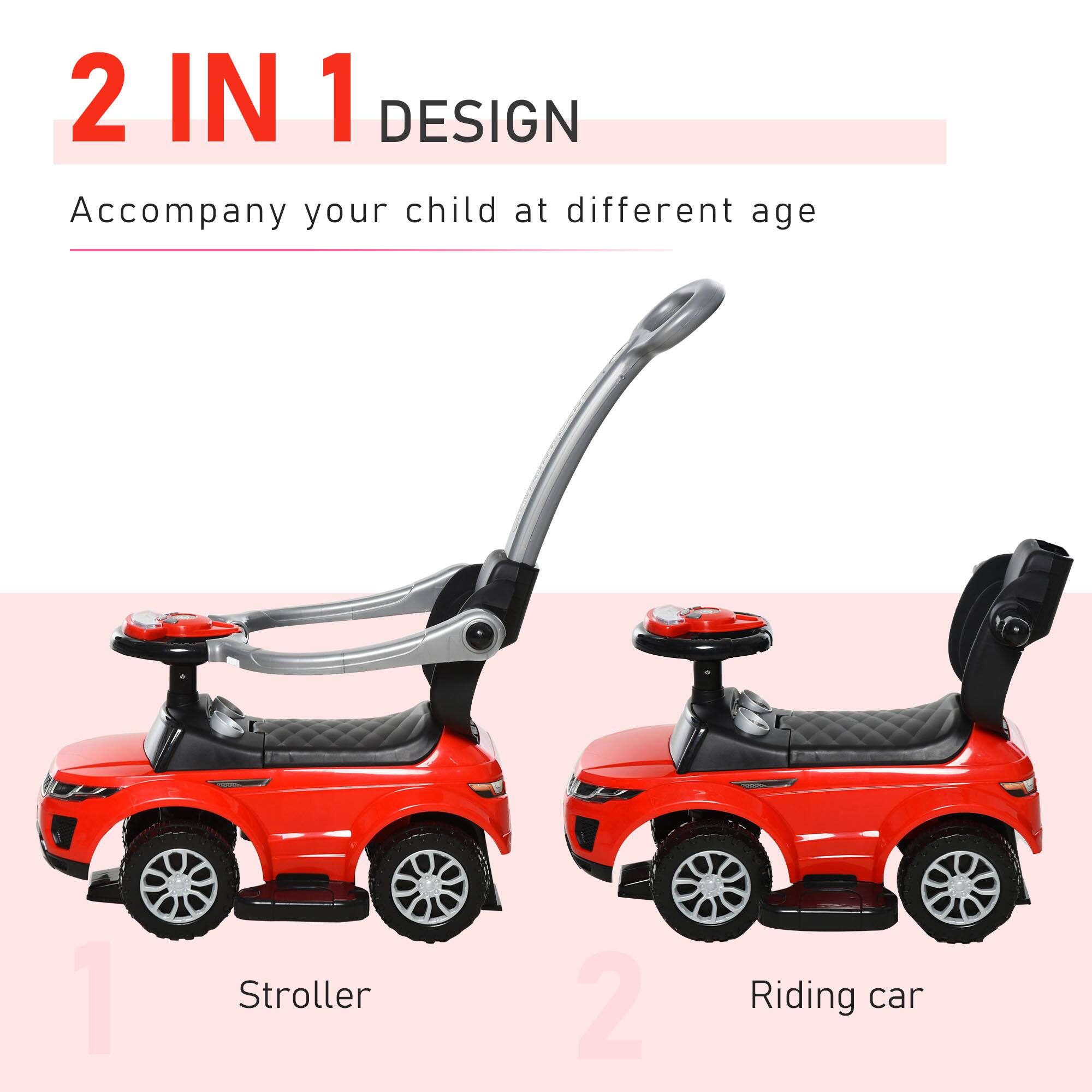 2 IN 1 DESIGN  
Accompany your child at different age  

1 Stroller  
2 Riding car