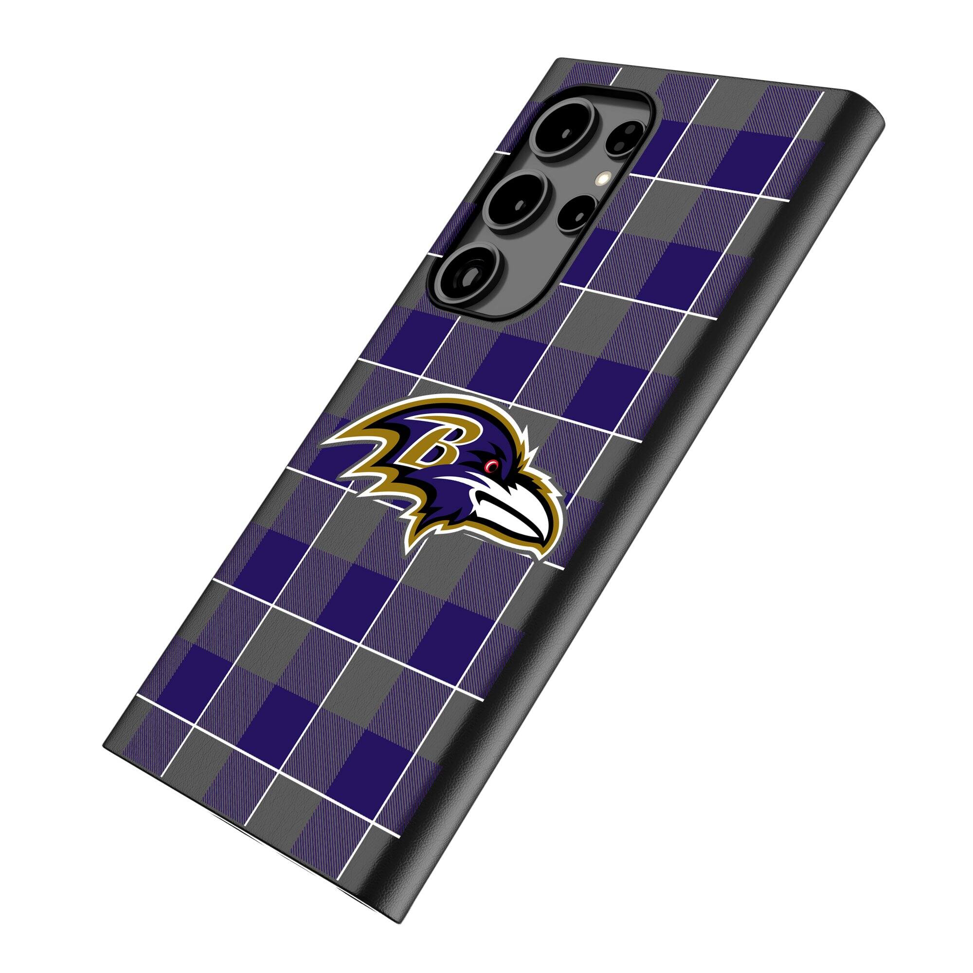 Alt View 1. Keyscaper - Baltimore Ravens Plaid Galaxy Magnetic Bump Case - S24 - Black.