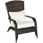 Outsunny - Wicker Adirondack Chair, Outdoor All-Weather Rattan Fire Pit Chair w/ Soft Cushions - Cream White