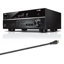 Yamaha - RX-V385BL 5.1 Channel AV Receiver with Sanus Ultra High Speed 8K 6.56 ft. HDMI 2.1 Cable - Black