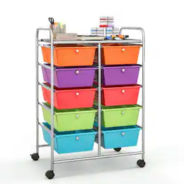 Pefilos - 10-Drawer Rolling Storage Cart-Deep Multicolor, Craft Organizers and Storage, Multipurpose Organizer Cart for Home - Orange