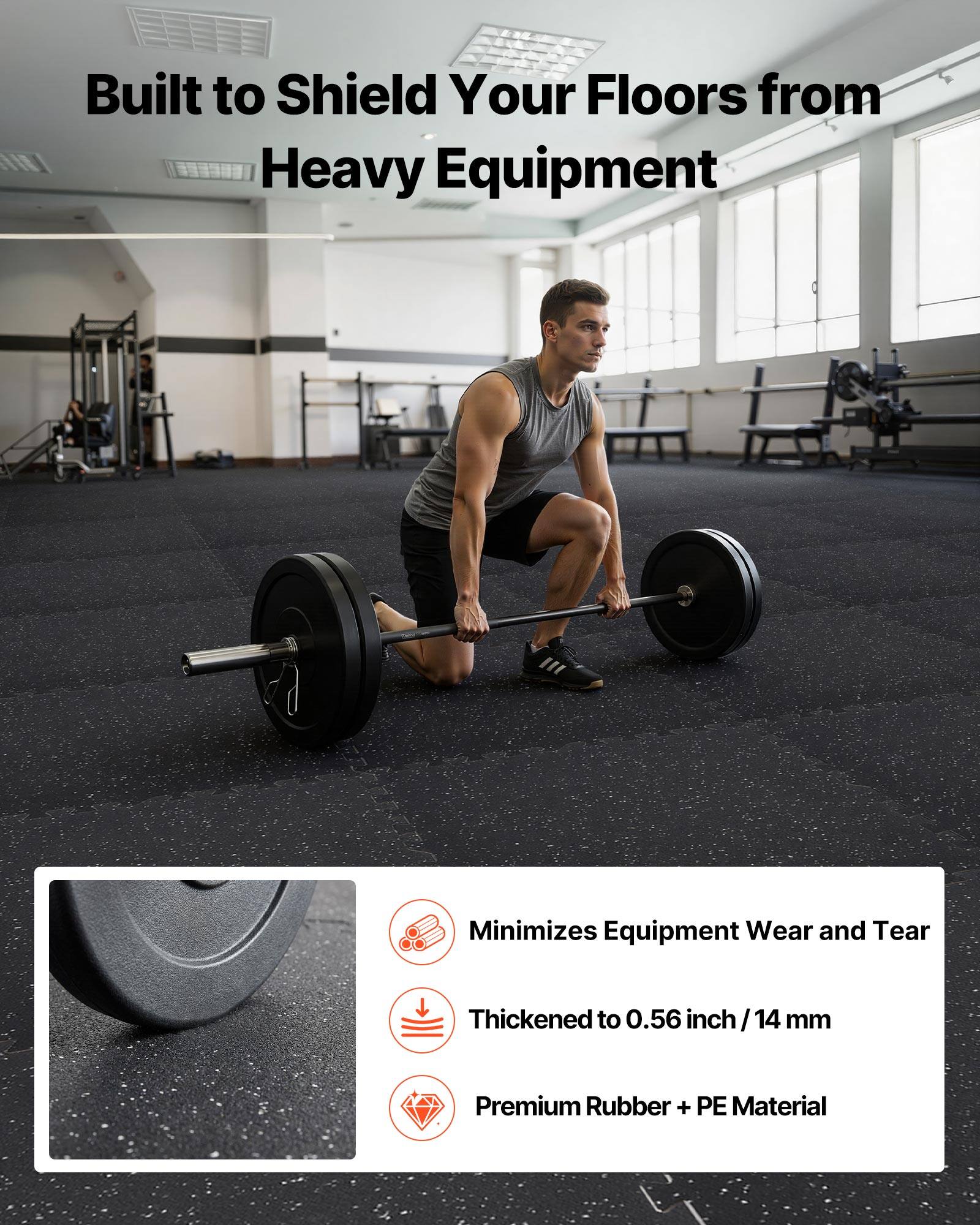 Built to Shield Your Floors from Heavy Equipment

Minimizes Equipment Wear and Tear

Thickened to 0.56 inch / 14 mm

Premium Rubber + PE Material