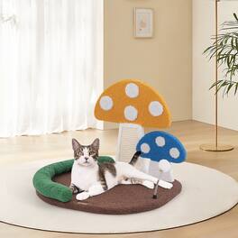 Gymax - Mushroom Cat Bed for Indoor Cats w/ Comfy Napping Bed Sisal Scratching Board - Brown, Orange, Green, Blue