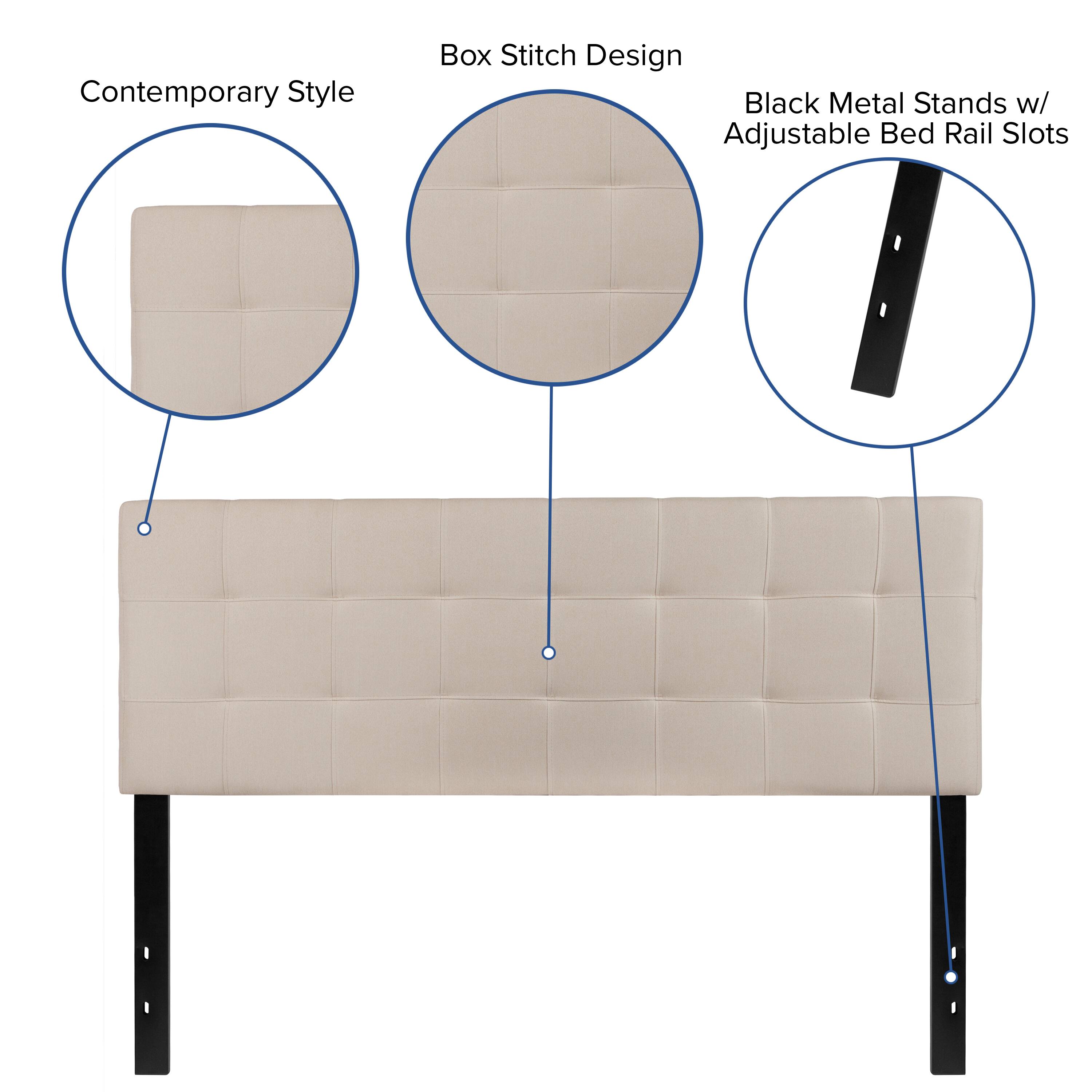 Contemporary Style Box Stitch Design Black Metal Stands w/ Adjustable Bed Rail Slots
