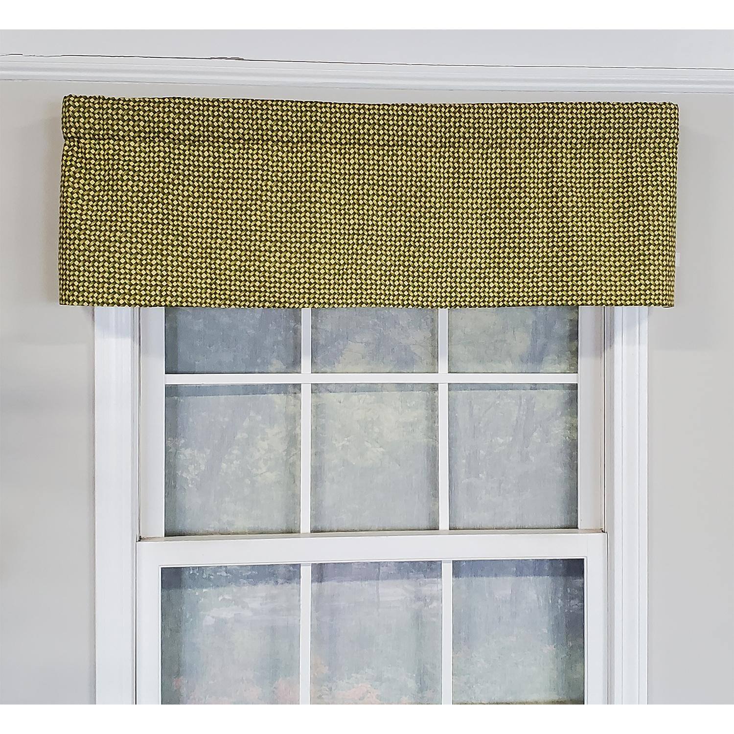 Angle. RLF Home - RLF Home Cabana Trellis Window Treatment Tailored Valance 3" Rod Pocket 50" x 14" Yellow - Yellow green.