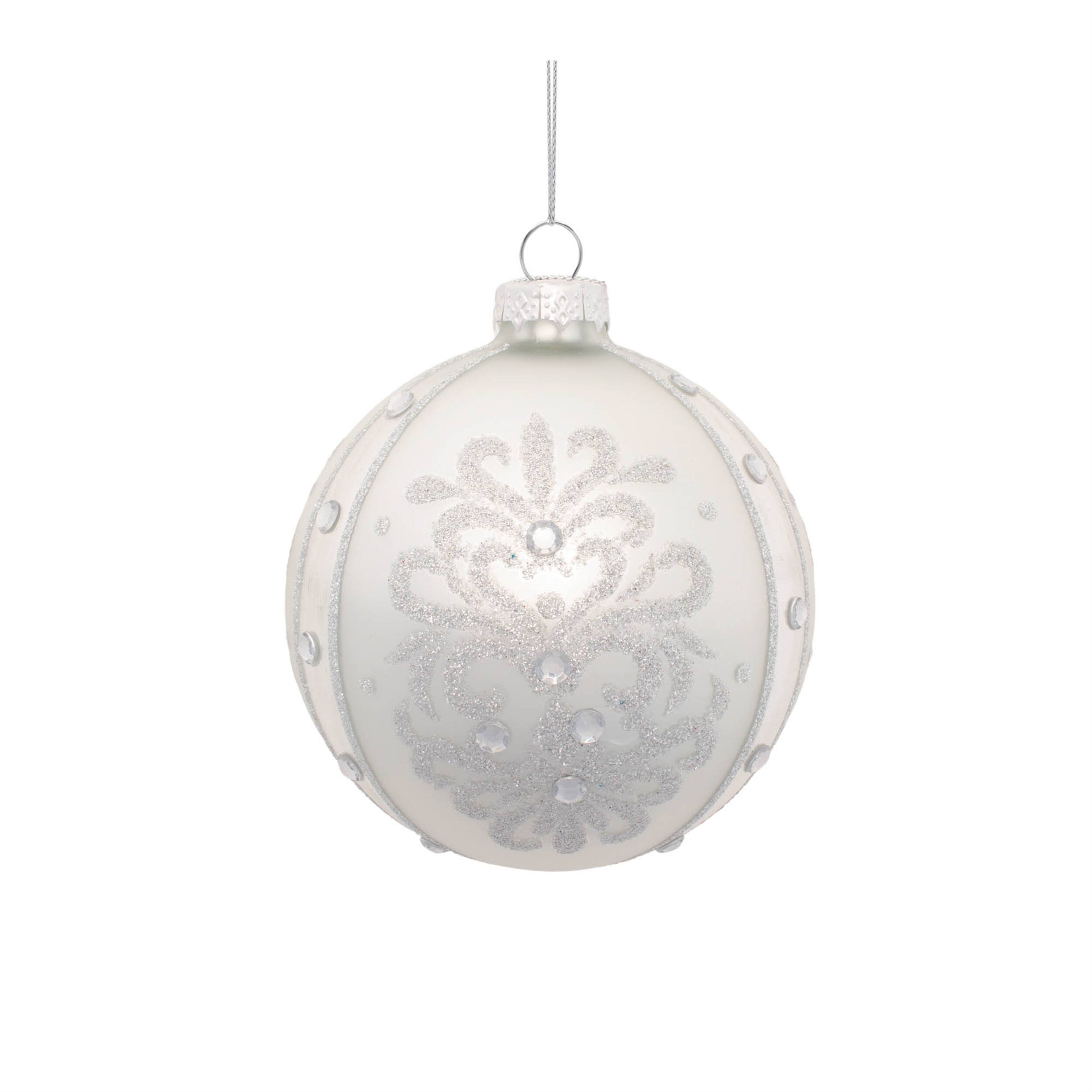Left. BreeBe - Glittered Ornaments (Set of 6) - White, Silver.