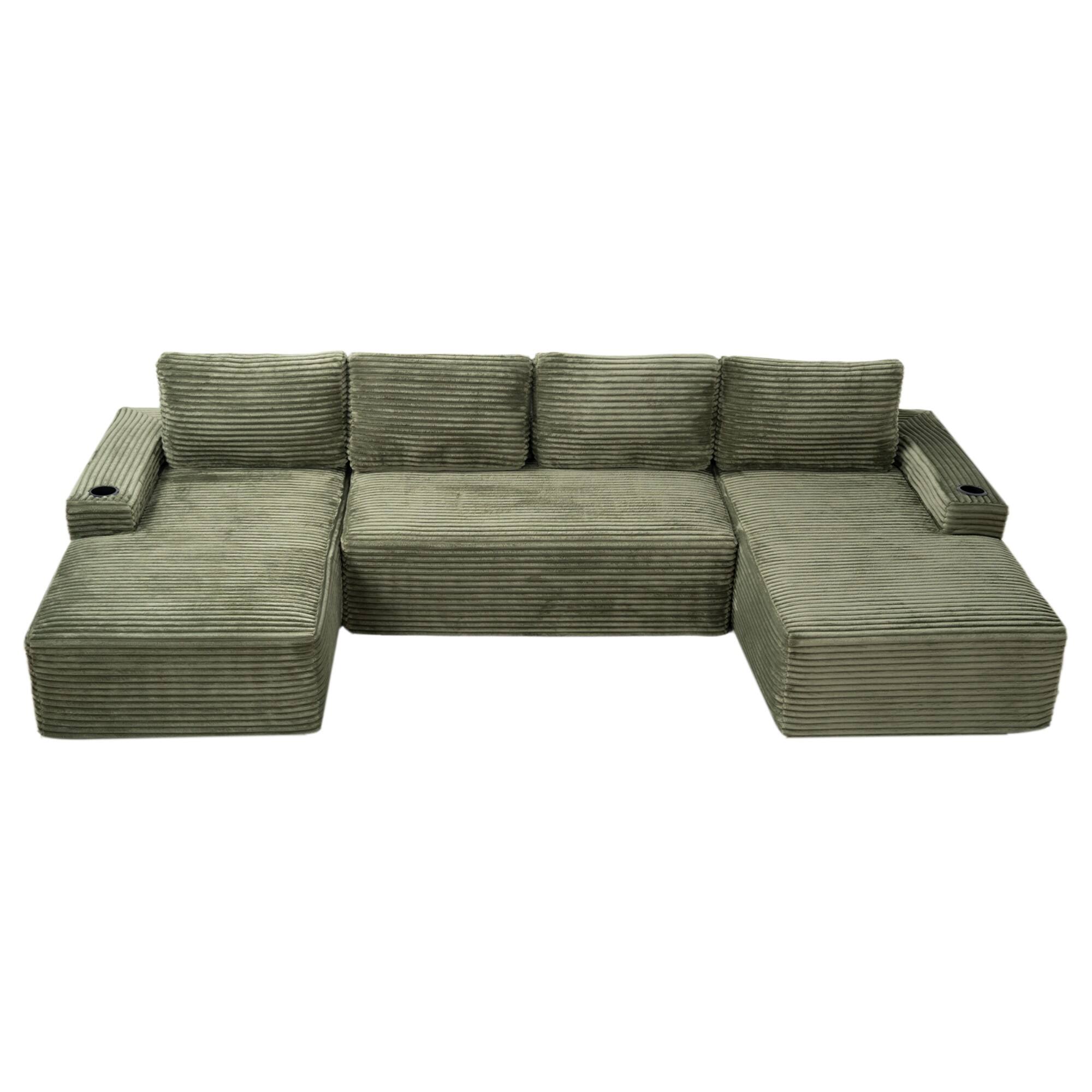 Angle. Boyel Living - 133.4-Inch Corduroy Modular U-Shaped Cloud Sectional Sofa - Green.