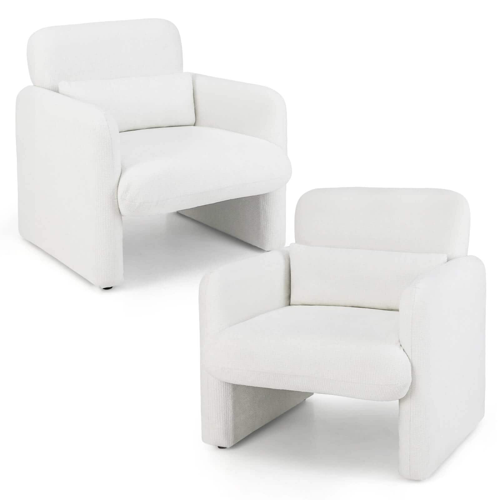 Costway - 2 PCS Chenille Accent Chair with Removable Lumbar Pillow Thick Seat Cushion Backrest - White