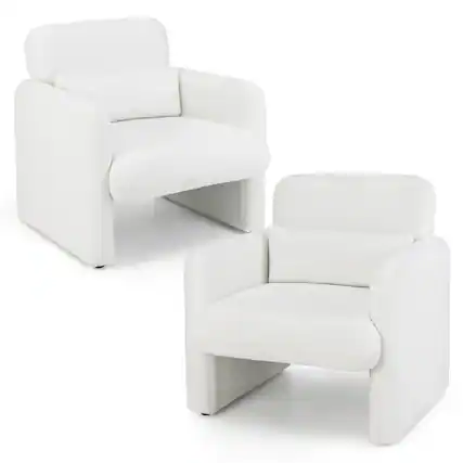 Front. Costway - Costway 2 PCS Chenille Accent Chair with Removable Lumbar Pillow Thick Seat Cushion Backrest - White.