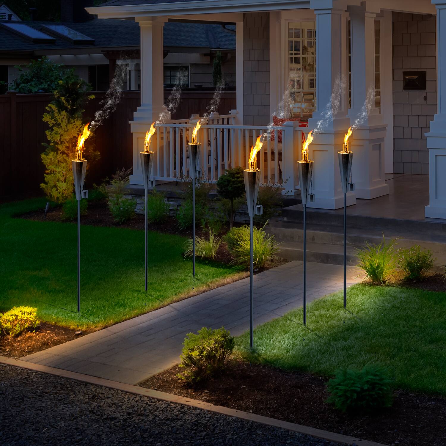 Alt View 1. Sorbus - Matney Stainless Steel Tiki Torches, 5 ft Outdoor Oil Torch Lamp for Citronella, Garden, Lawn, Backyard Parties - Silver.