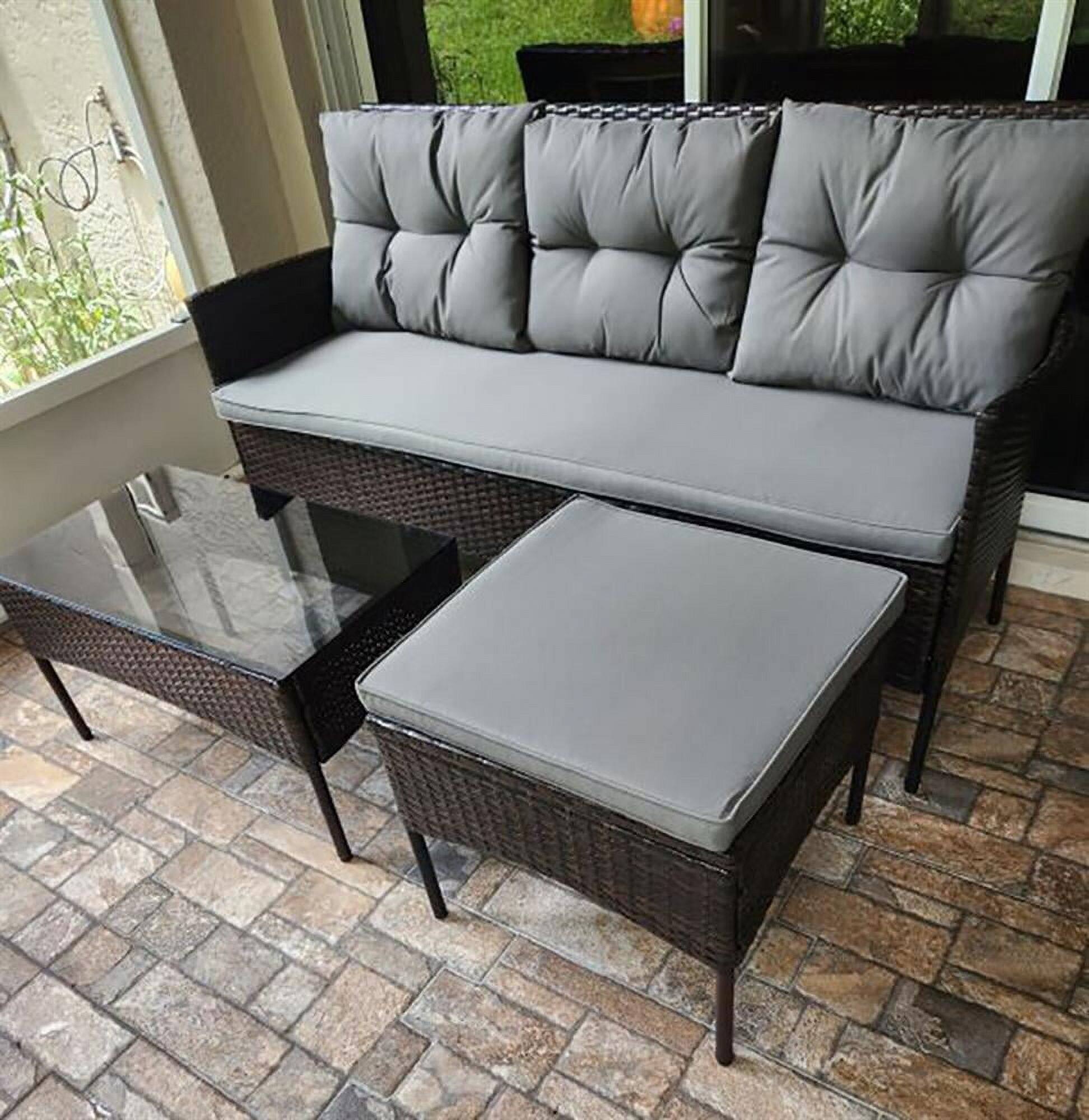 Alt View 9. Kadyn - Patio Furniture Sets,Outdoor & Patio Furniture Sets,3 Pieces Patio Furniture Sectional Set with 5 Cozy Cushions-Black - Brown.