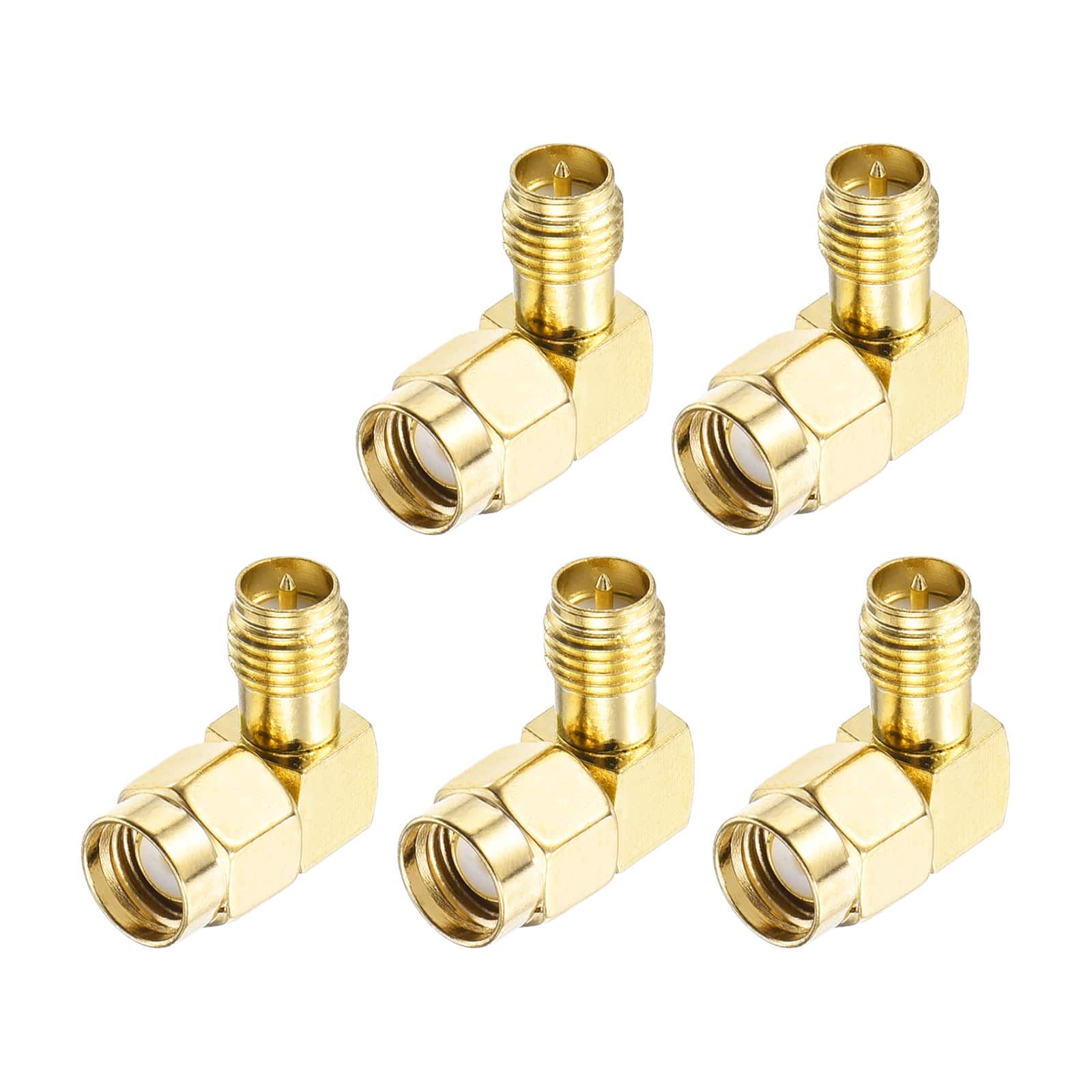 Unique Bargains - 5pcs 90° Type SMA Right Angle Adapter 50 Ohm for Antennas/Test Bench/Router - Gold