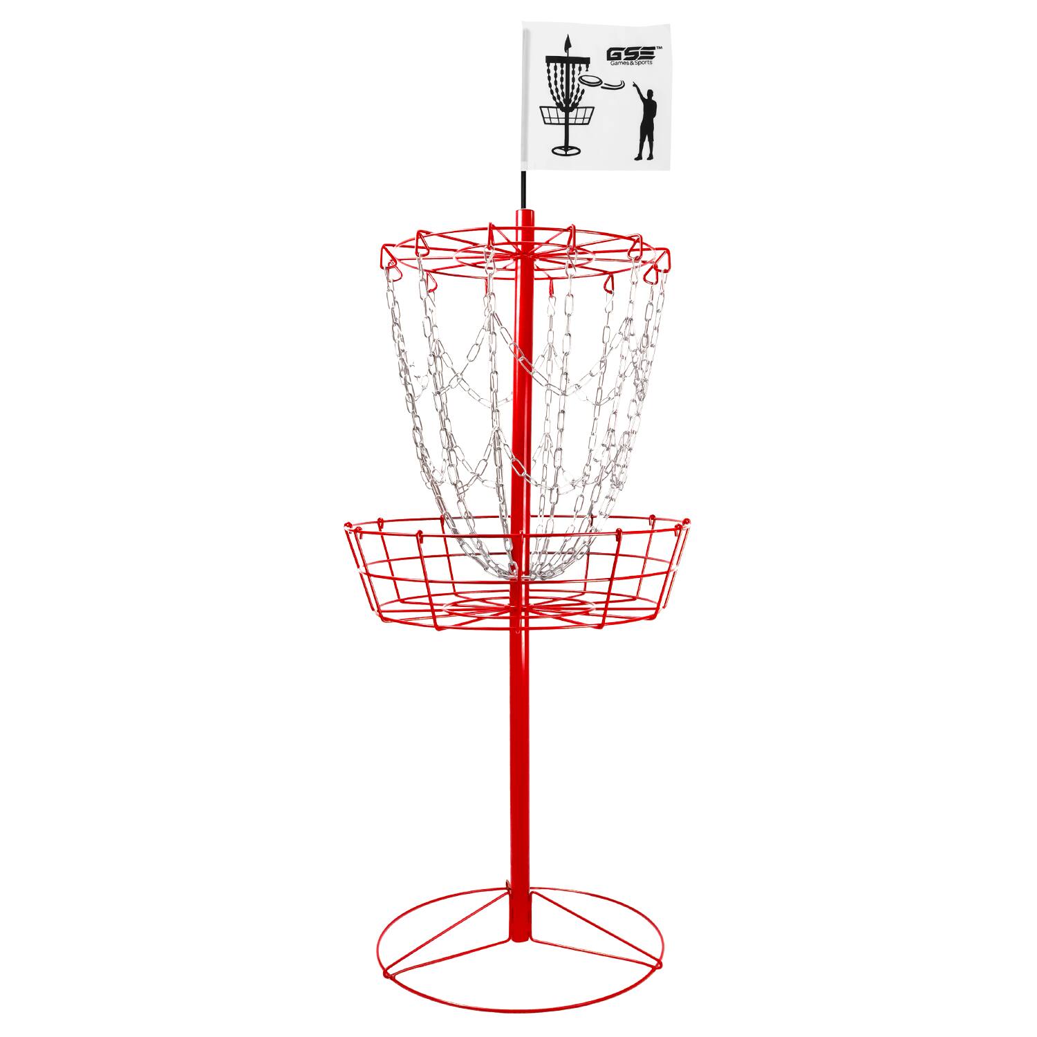 Front. GSE Games & Sports Expert - Portable 12-Chain Disc Golf Basket, Metal Flying Disc Golf Practice Target (Red) - Red.