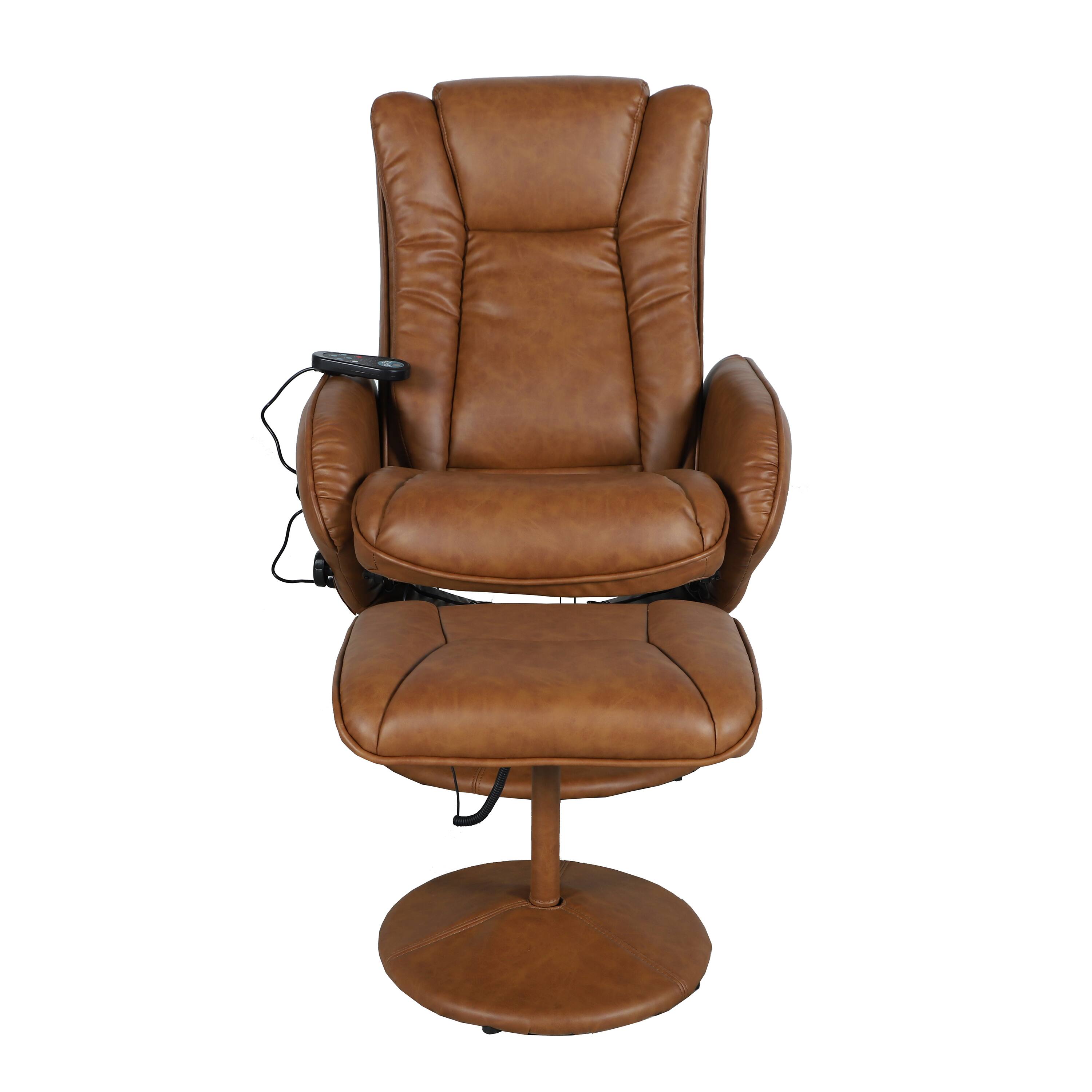 Alt View 9. Emma + Oliver - Massaging Multi-Position Plush Recliner with Side Pocket and Ottoman - Brown.