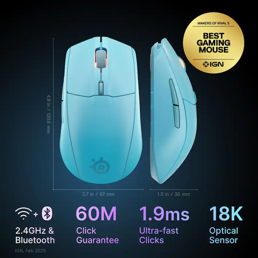 2 Inche Mouse SteelSeries Rival 3 Gen 2 Wireless Optical Gaming Mouse with Ultra fast ...