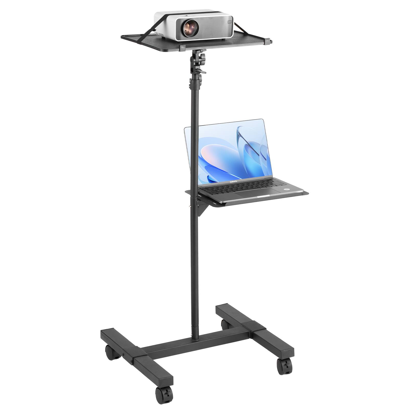 Alt View 5. VEVOR - Projector Stand with Wheels, Projector Floor Stand Adjustable Height from 22.8 to 57.3 in, Projector Mount with 2 Trays - Black.