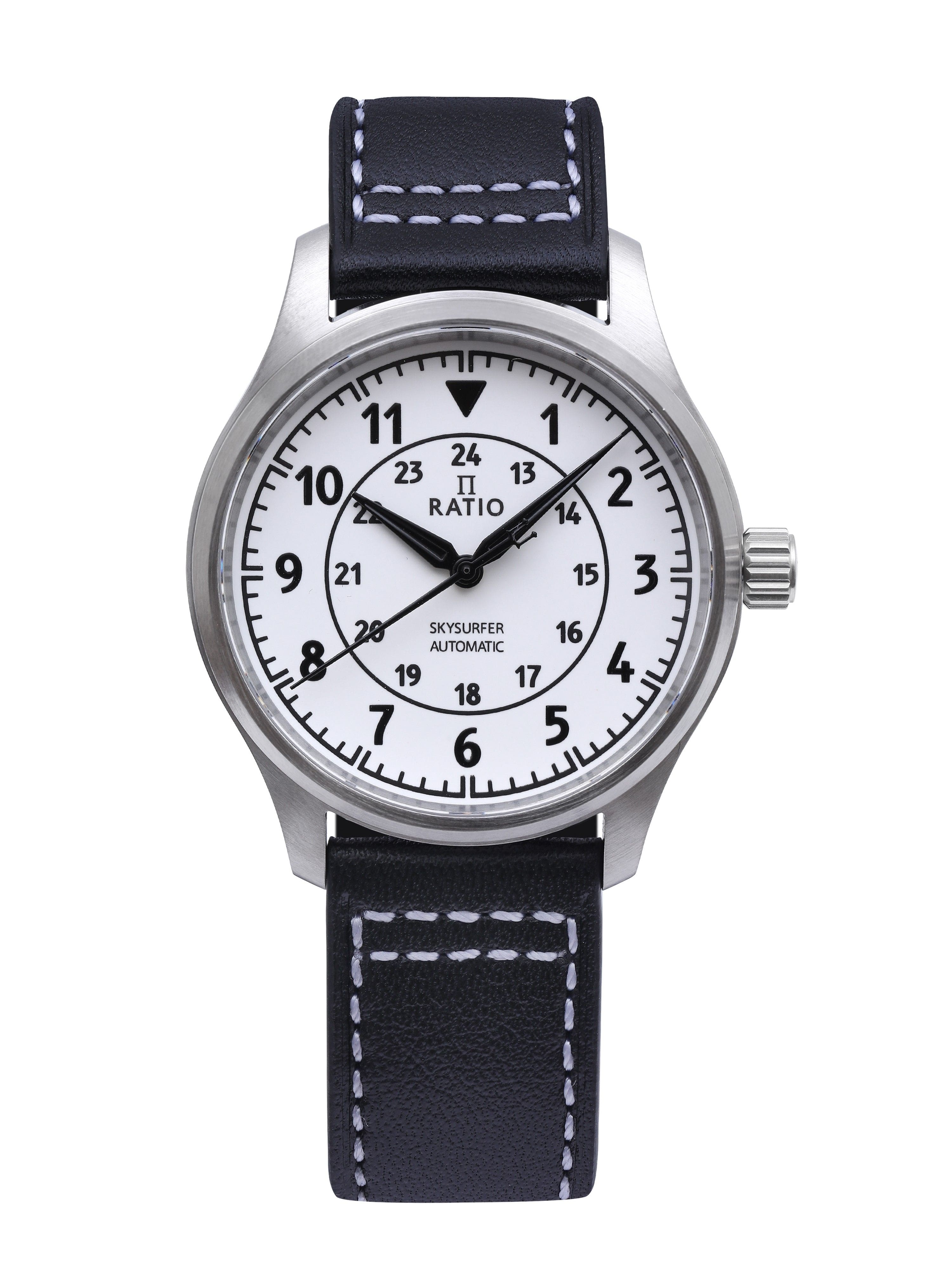 RATIO - Skysurfer Pilot Full Luminous Dial Leather Automatic RTS316 200M Men's Watch - Black/Silver