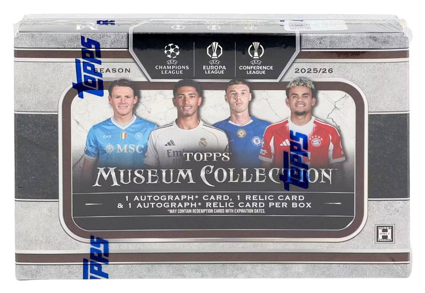 PS UEFA UEFA TEPAS SEASON CHAMPIONS LEAGUE EUROPA LEAGUE CONFERENCE LEAGUE 2025/26 EA7 N MSC Emi TOPPS MUSEUM FFF COLLECCION 1 AUTOGRAPH* CARD, 1 RELIC CARD & 1 AUTOGRAPH* RELIC CARD PER BOX *MAY CONTAIN REDEMPTION CARDS WITH EXPIRATION DATES. TRS HOBBY ONLY PRODUCT