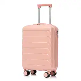 MERAVOM - 20" Hardside Checked Luggage, Suitcase with Spinner Wheels, Scratch-Resistant Hardshell Suitcase with Combination Lock - Pink