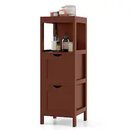 Costway - Bathroom Floor Cabinet Freestanding Side Storage Organizer with 2 Removable Drawers - Brown