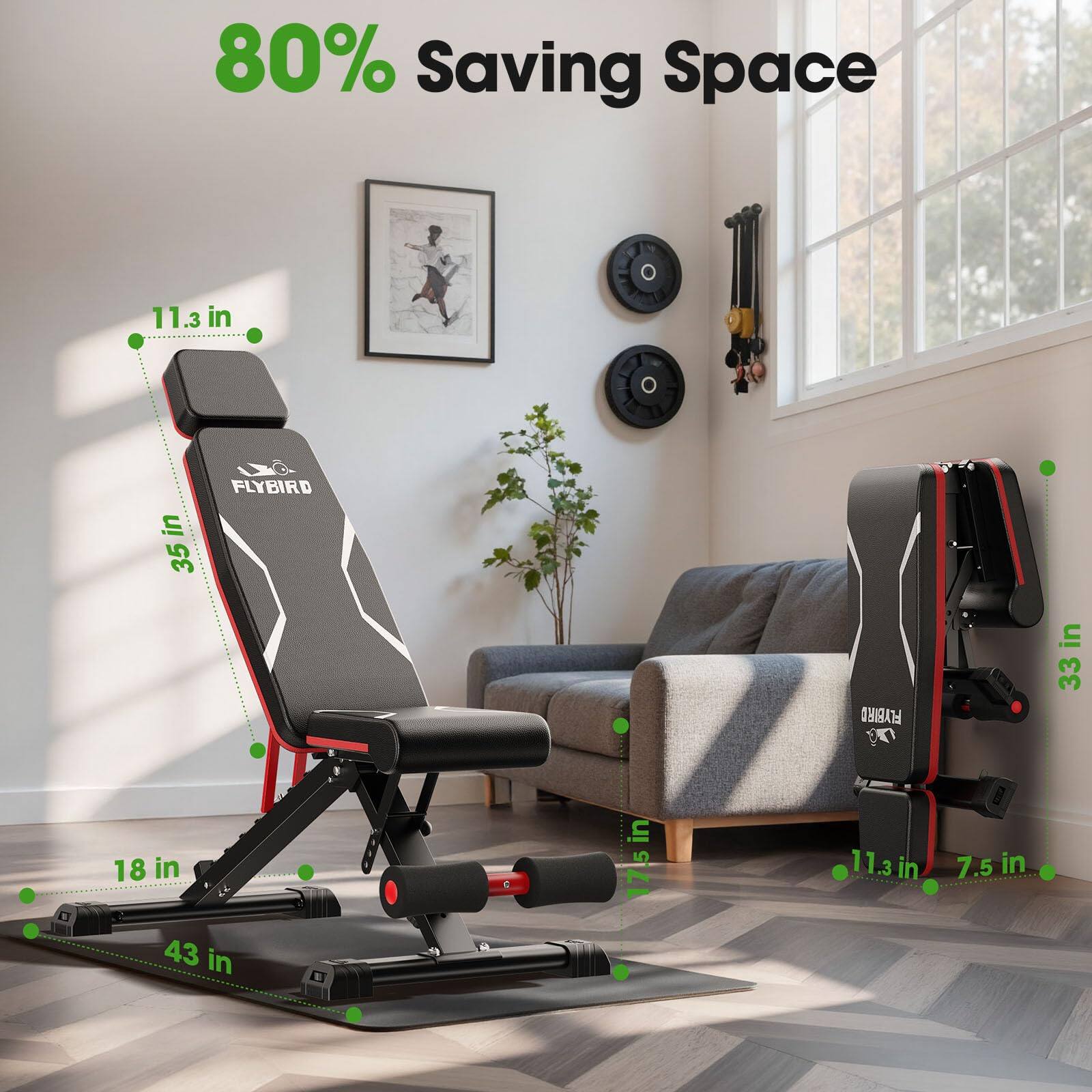 80% Saving Space

11.3 in  
35 in  
18 in  
43 in  
17.5 in  
11.3 in  
7.5 in  
33 in