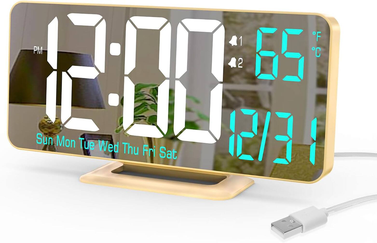 FINEAK - Digital LED Clocks for Bedrooms Alarm Clock - Gold Clock(white+blue Led)