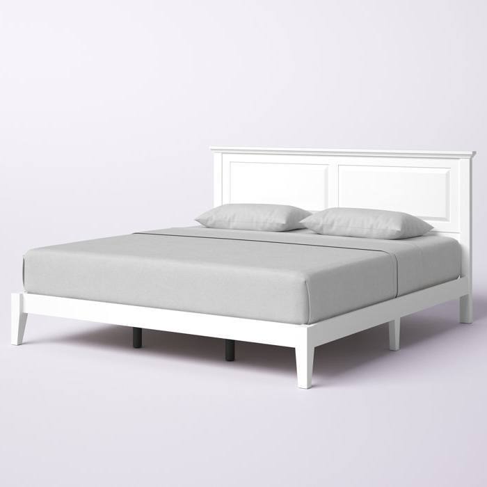 Left. Hivvago - Hivvago King Traditional Solid Oak Wooden Platform Bed Frame with Headboard - White.