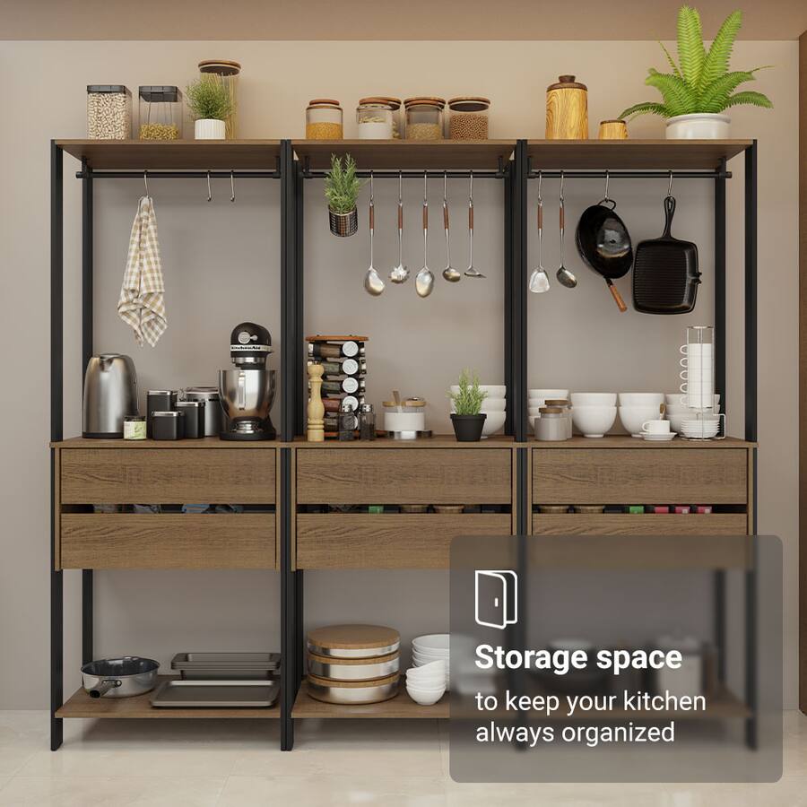 35x62 Storage Rack For Kitchen Madesa Kitchen Pantry Storage Rack with 6 Drawers and Hanging Spaces 82 ...