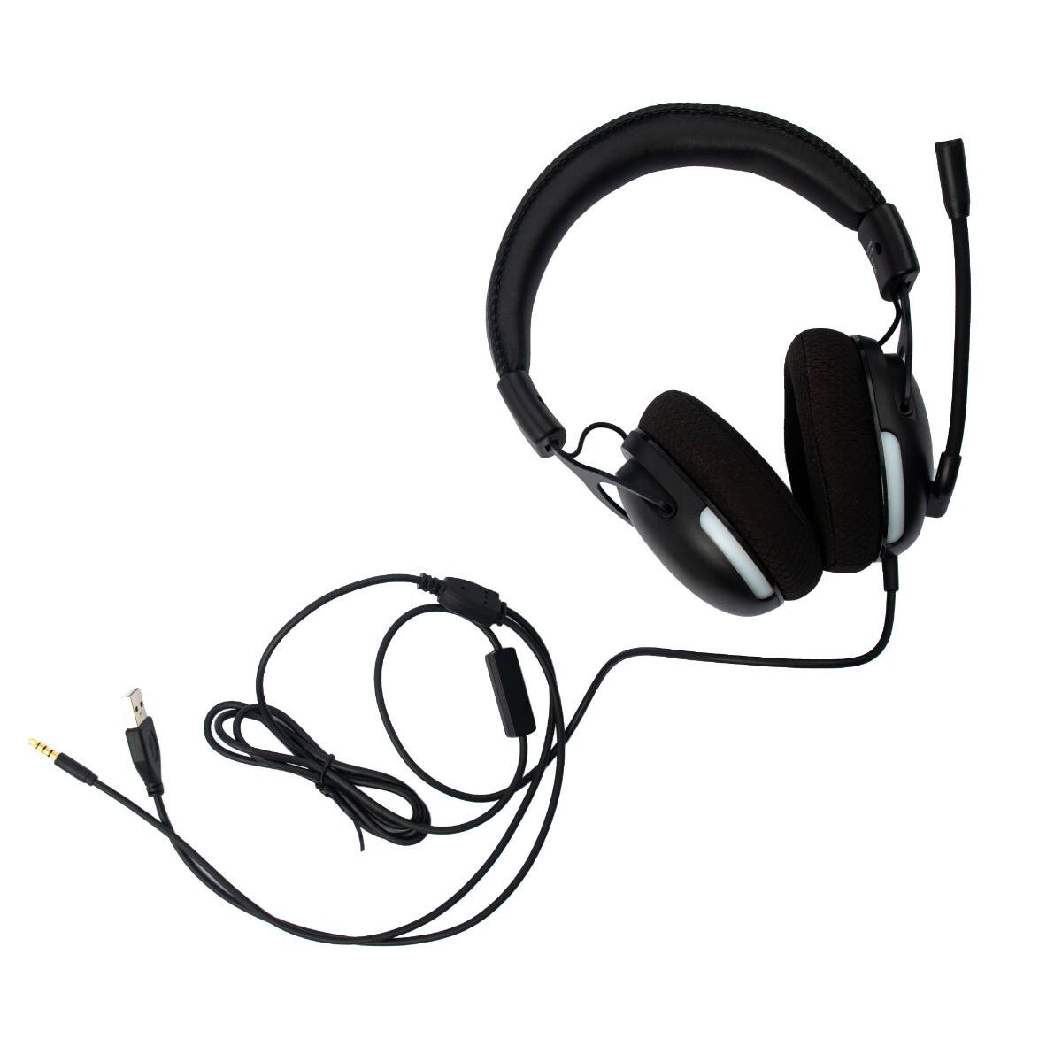 Angle. RadioShack - Gaming Headphones 3.5mm and USB-A with 40mm Drivers, Black - Black.
