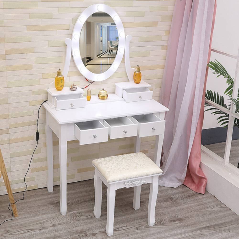 Alt View 5. Winado - Makeup Dressing Table Vanity Set with Mirror 10 Led Lights,Detachable Mirror into Wood Writing Desk for Girls Xmas Gifts - White.