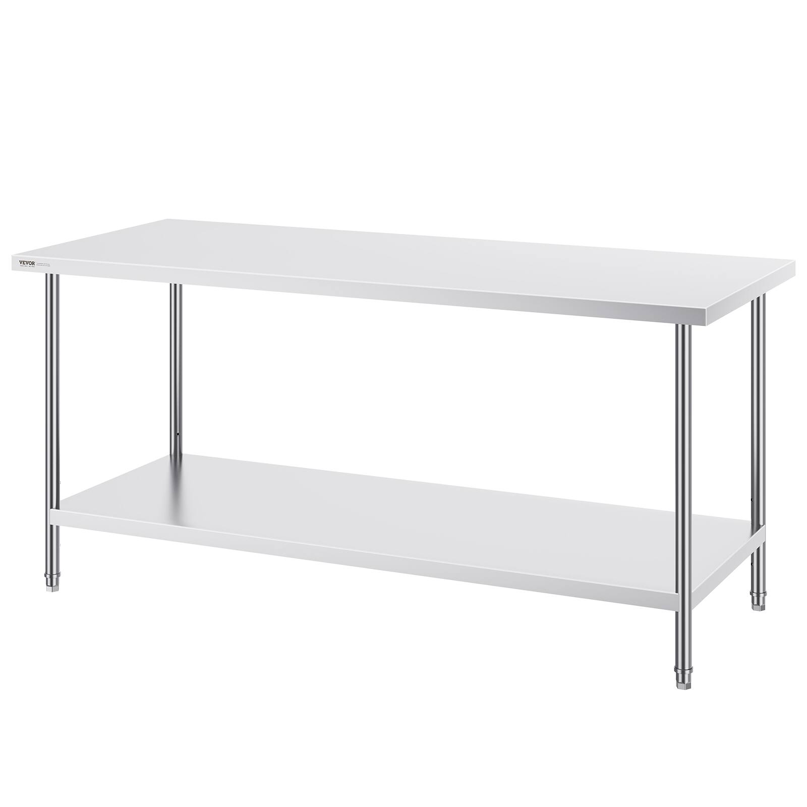 Alt View 5. VEVOR - Stainless Steel Prep Table, 30 x 72 x 34 Inch, 920 lbs Load Capacity, Heavy Duty Metal Worktable - Silver.