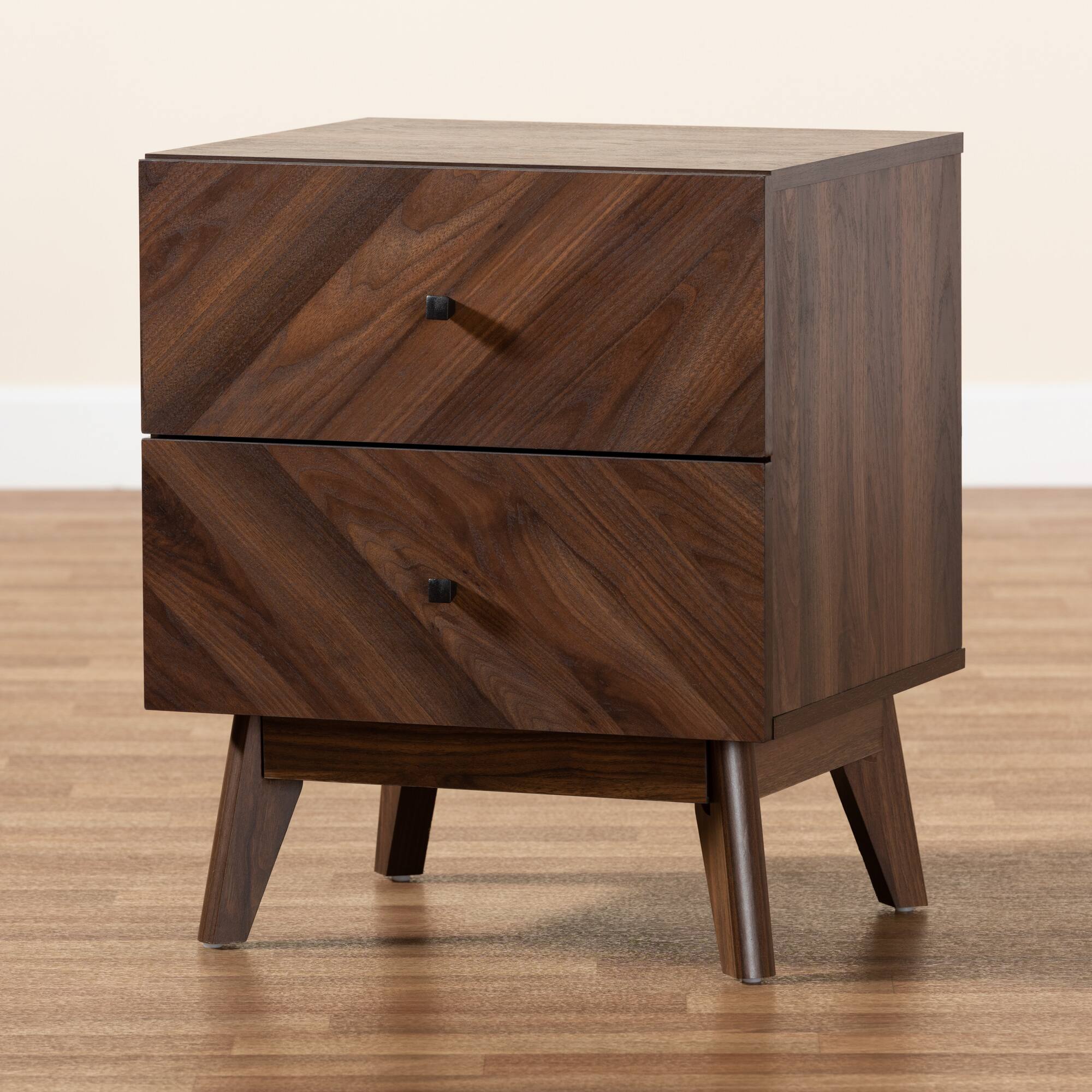 Alt View 5. Baxton Studio - Hartman Mid-Century Modern Finished Wood 2-Drawer Nightstand - Walnut Brown.