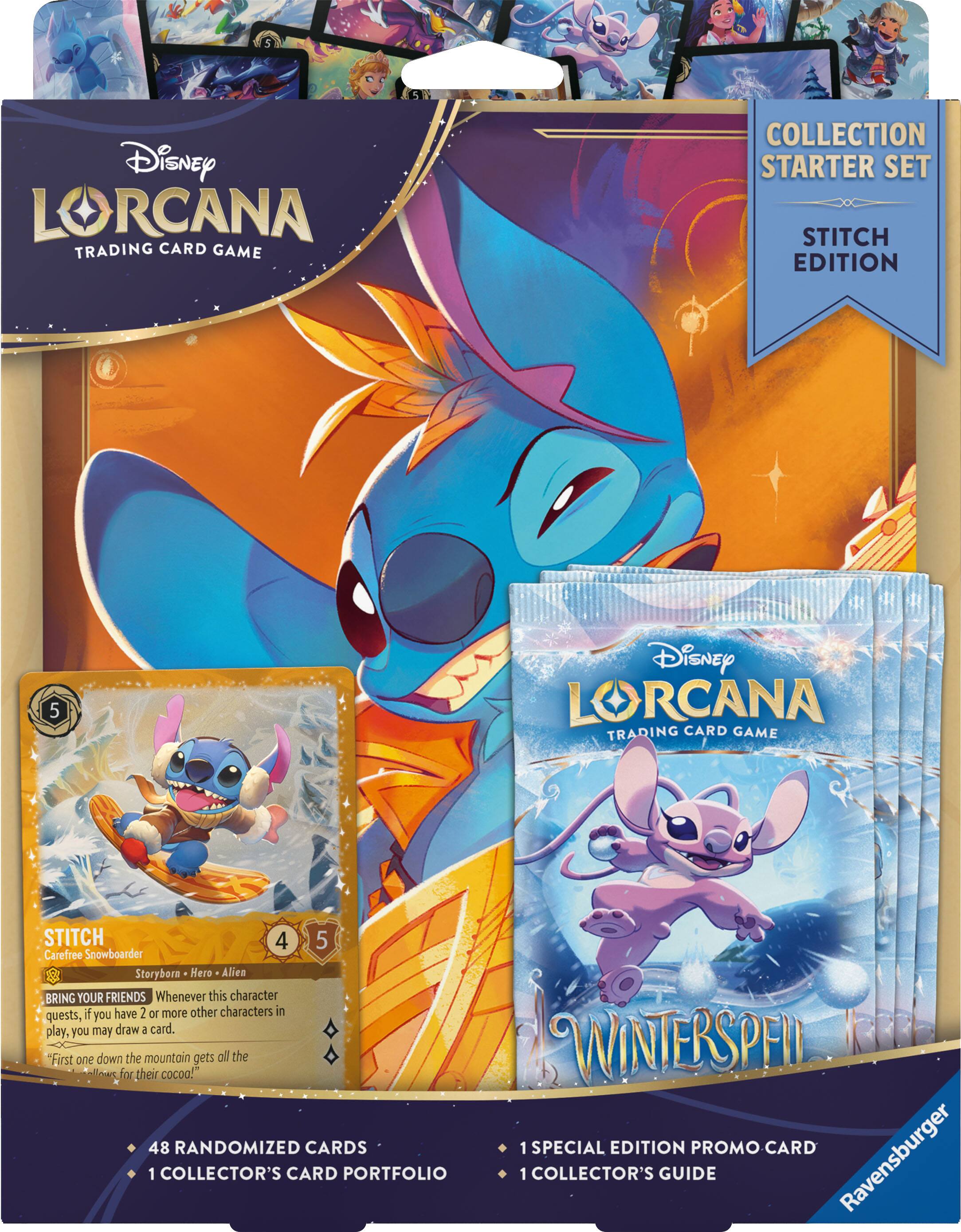 Disney Lorcana Trading Card Game Collection Starter Set Stitch Edition

Disney Lorcana Trading Card Game Stitch

4 5

Carefree Snowboarder

Storyborn Hero Alien

"Bring Your Friends"

Whenever this character is in play, if you have 2 or more other characters in play, you may draw a card.

"First one down the mountain gets all the Winterspeil!"

48 Randomized Cards

1 Special Edition Promo Card

1 Collector's Card Portfolio

1 Collector's Guide

Ravensburger