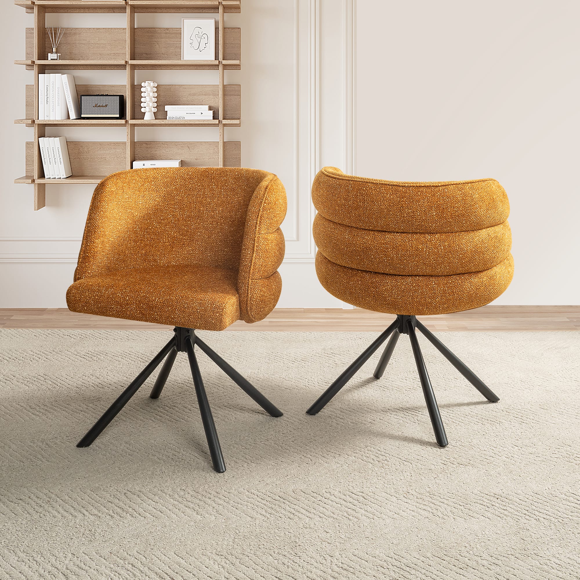 GOODSILO - Modern Swivel Dining Chairs Set of 2 with Thickened Cushion and Metal Base for Home Office Living Room - Orange