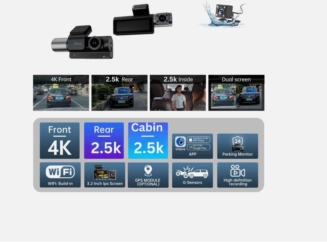 diVox 4K Front 2.5k Rear 2.5k Inside Dual screen Front 4K Rear Cabin

Download on the App Store
Vildure Google Play APP

24 Parking Monitor Wi-Fi: Build-in 3.2 Inch Ips Screen GPS MODULE (OPTIONAL) G-Sensors High definition recording