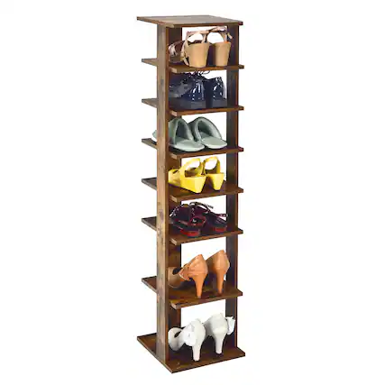 Front. Costway - 7-Tier Shoe Rack Free Standing Shelf Storage Tower Rustic Brown - Rustic Brown.