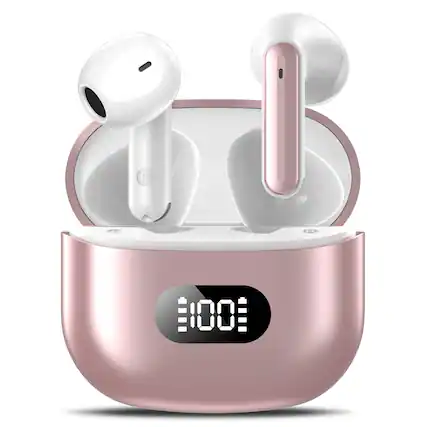 Front. Trigiz - Wireless Earbuds Bluetooth 5.4: Immersive Surround Sound, 60H Playtime, LED Charging Case, IPX7 – iPhone/Android, Sports - Rosegold.