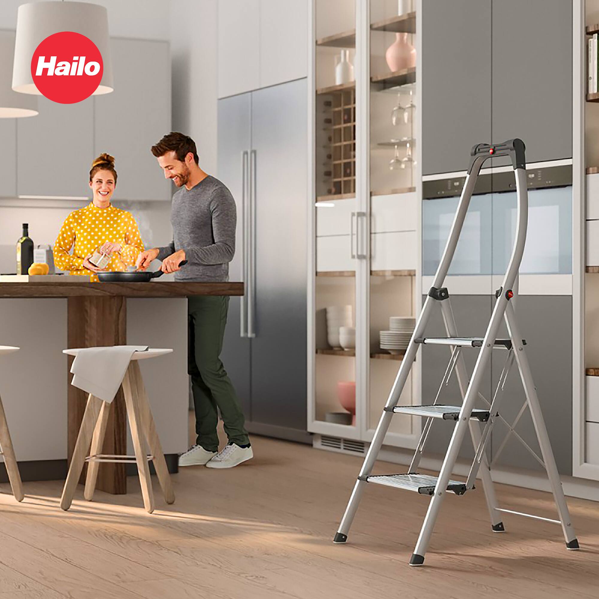 Alt View 4. Hailo - Hailo Folding Step Stool, 2 Step Ladder w/Tray for Home & Kitchen, K100, Silver - Metal & Black.