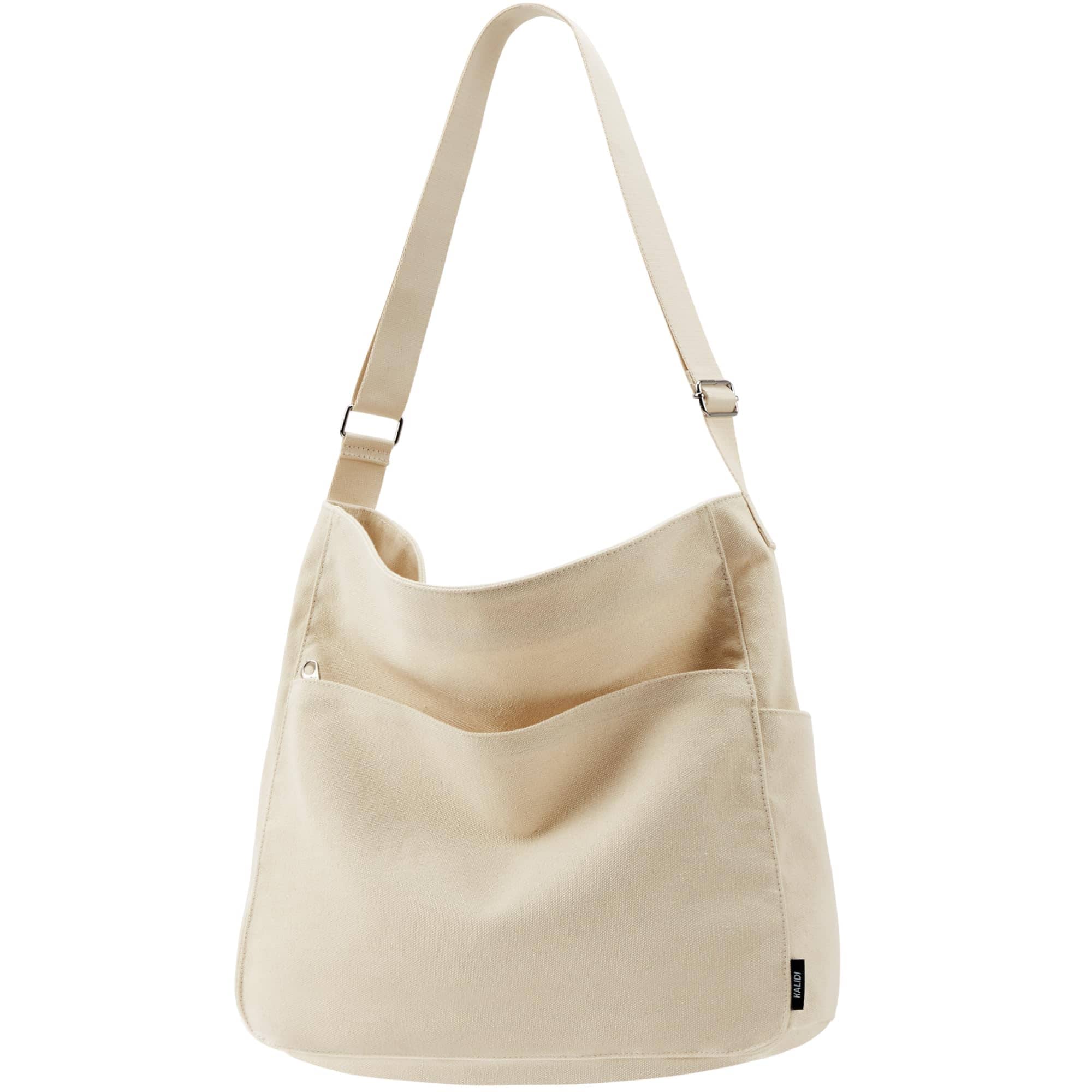 Skar Audio - Kalidi Canvas Tote Bag Large Hobo Crossbody Shoulder Handbag Zipper Messenger For Women Or Men Casual College - Beige