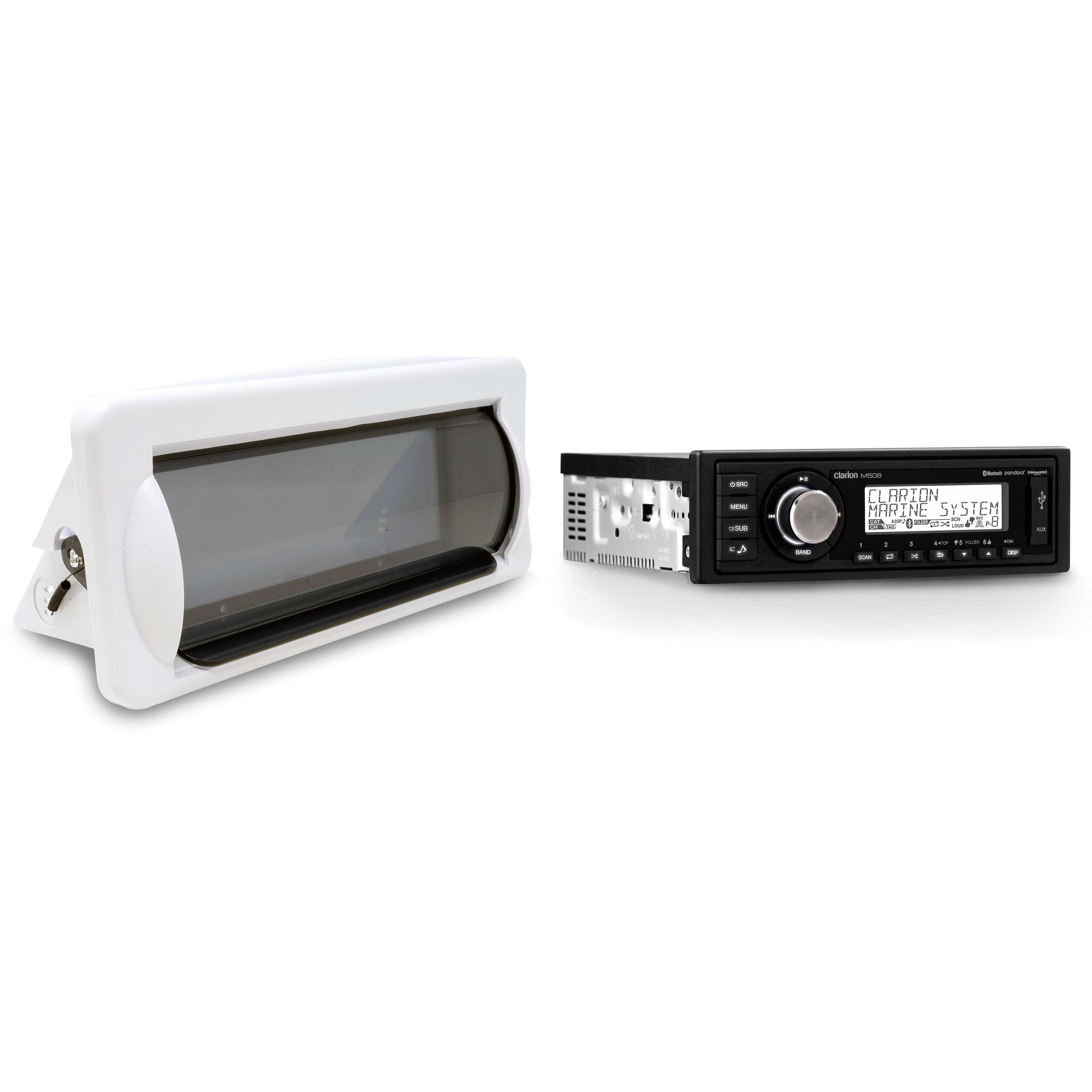 Clarion - M508 Single DIN Digital Media Receiver with built-in Bluetooth with Creative Audio CAMC1B Marine Single DIN - Black/Gray