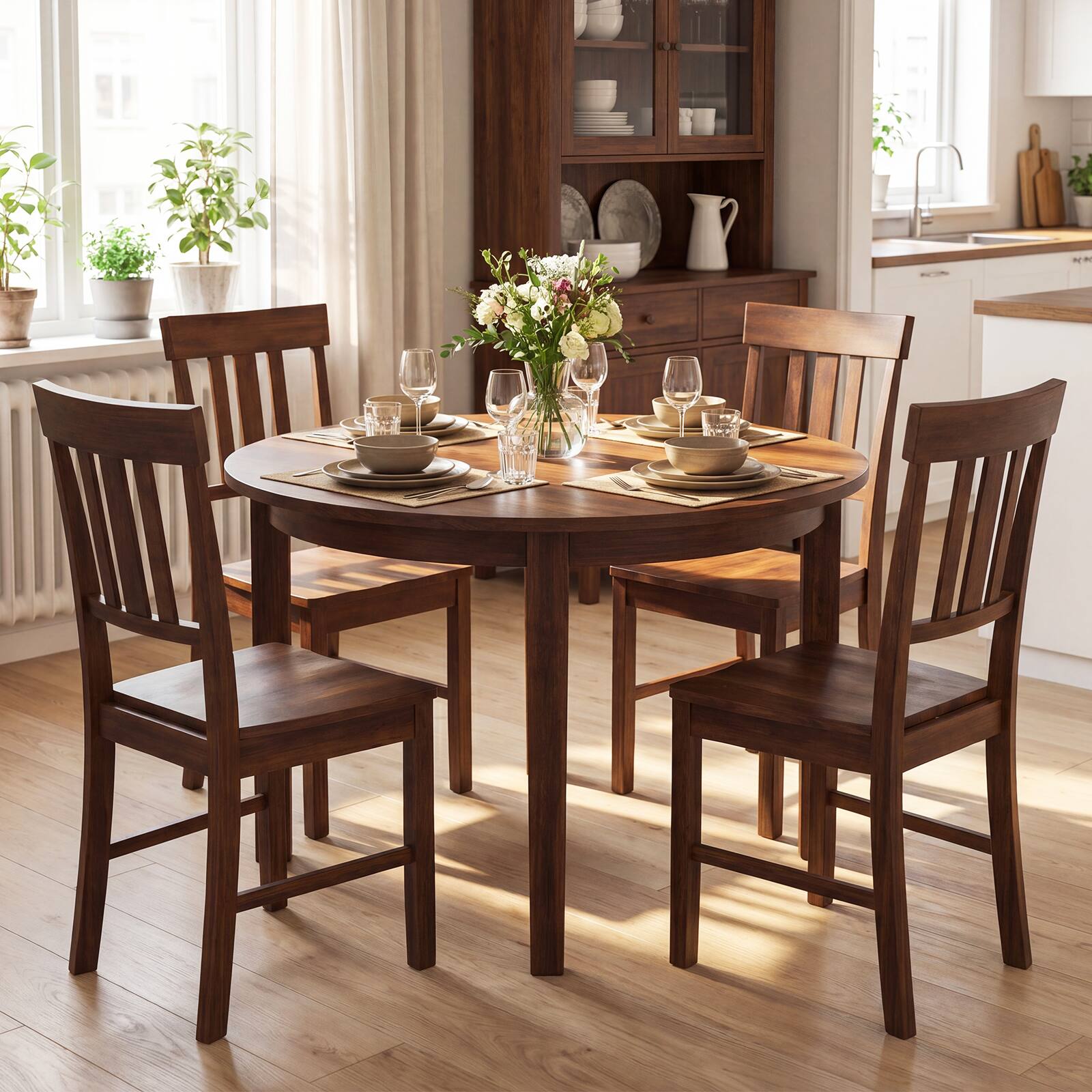 Alt View 1. Gymax - Gymax Dining Chairs Set of 4 Rubber Wood Chairs w/High Slat Backrests for Dining Room - Brown.