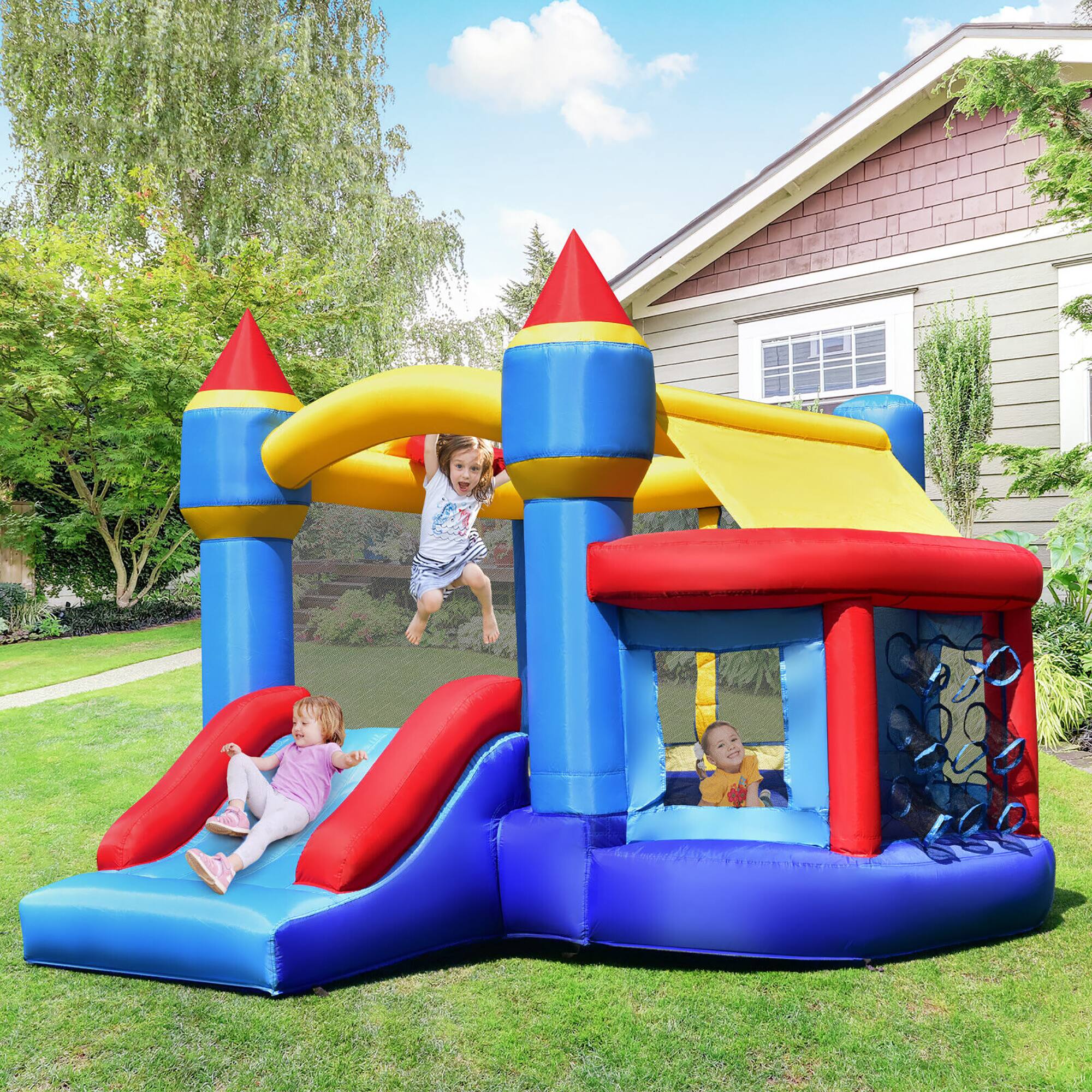 Alt View 2. Gymax - Gymax Inflatable Bounce House Castle Slide Bouncer Kids Basketball Hoop w/ 550W.