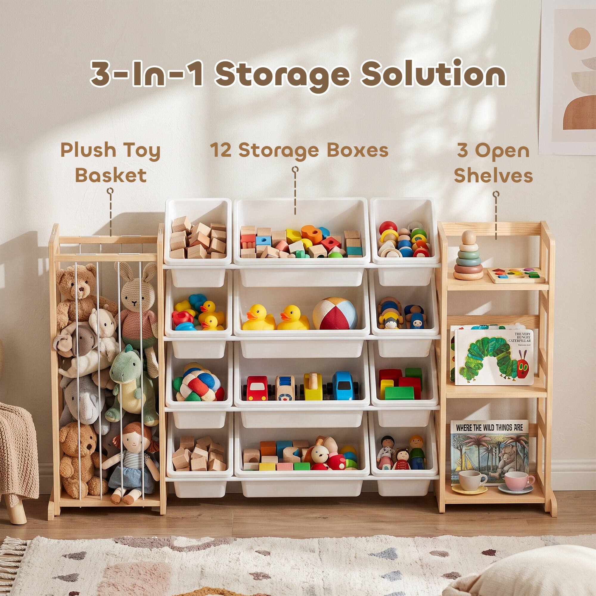 3-In-1 Storage Solution

Plush Toy Basket

12 Storage Boxes

3 Open Shelves

EVE DEFORTAL

"WHERE THE WILD THINGS ARE"