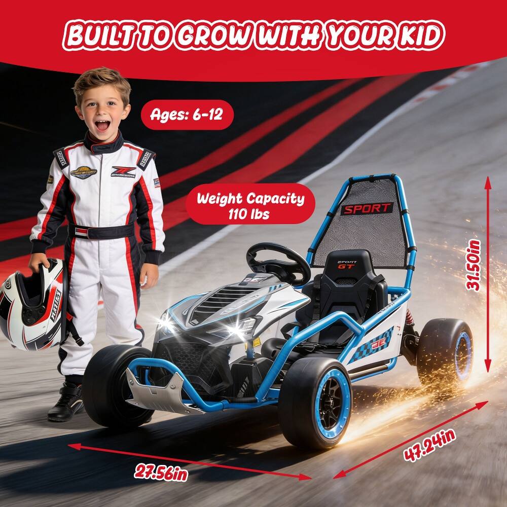BUILT TO GROW WITH YOUR KID

Ages: 6-12

Weight Capacity: 110 lbs

Dimensions:
- Height: 31.50in
- Width: 27.56in
- Length: 47.24in