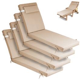 Chateau Abodes - 4PCS Outdoor Chaise Lounge Cushion, Waterproof Patio Chaise Lounge Cushion with Ties, 72" L X 21" W X 3" D - Beige