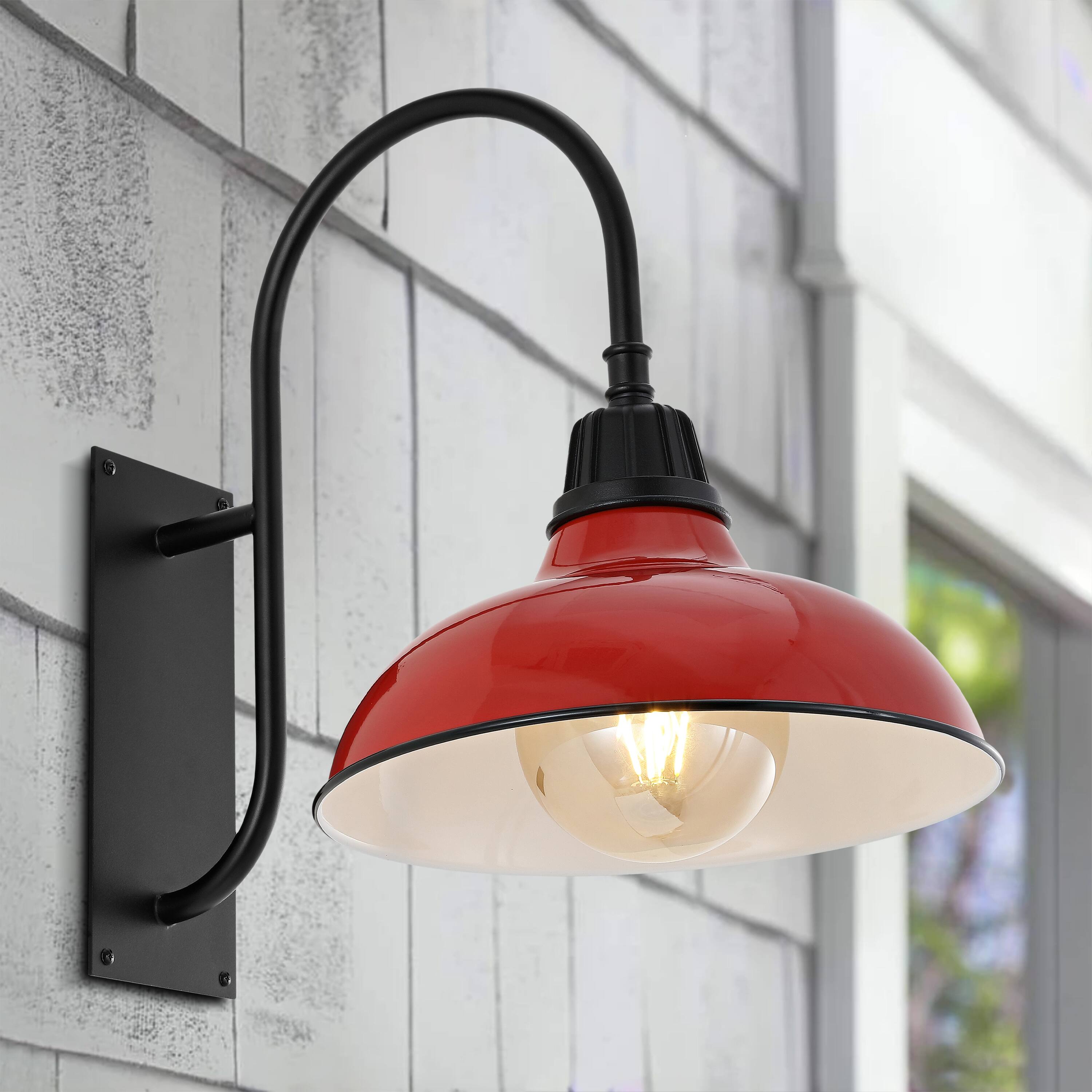Alt View 6. Jonathan Y - Stanley 12.25" 1-Light Farmhouse Industrial Indoor/Outdoor Iron LED Gooseneck Arm Outdoor Sconce, Red - Red/Black.