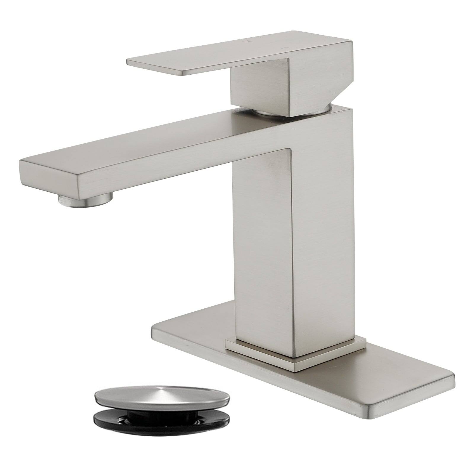 Front. Boyel Living - Brushed Faucet SUS304 Aerator Spout cUPC Cartridge 60cm Supply Line Pop Up Drain - Brushed Nickel.
