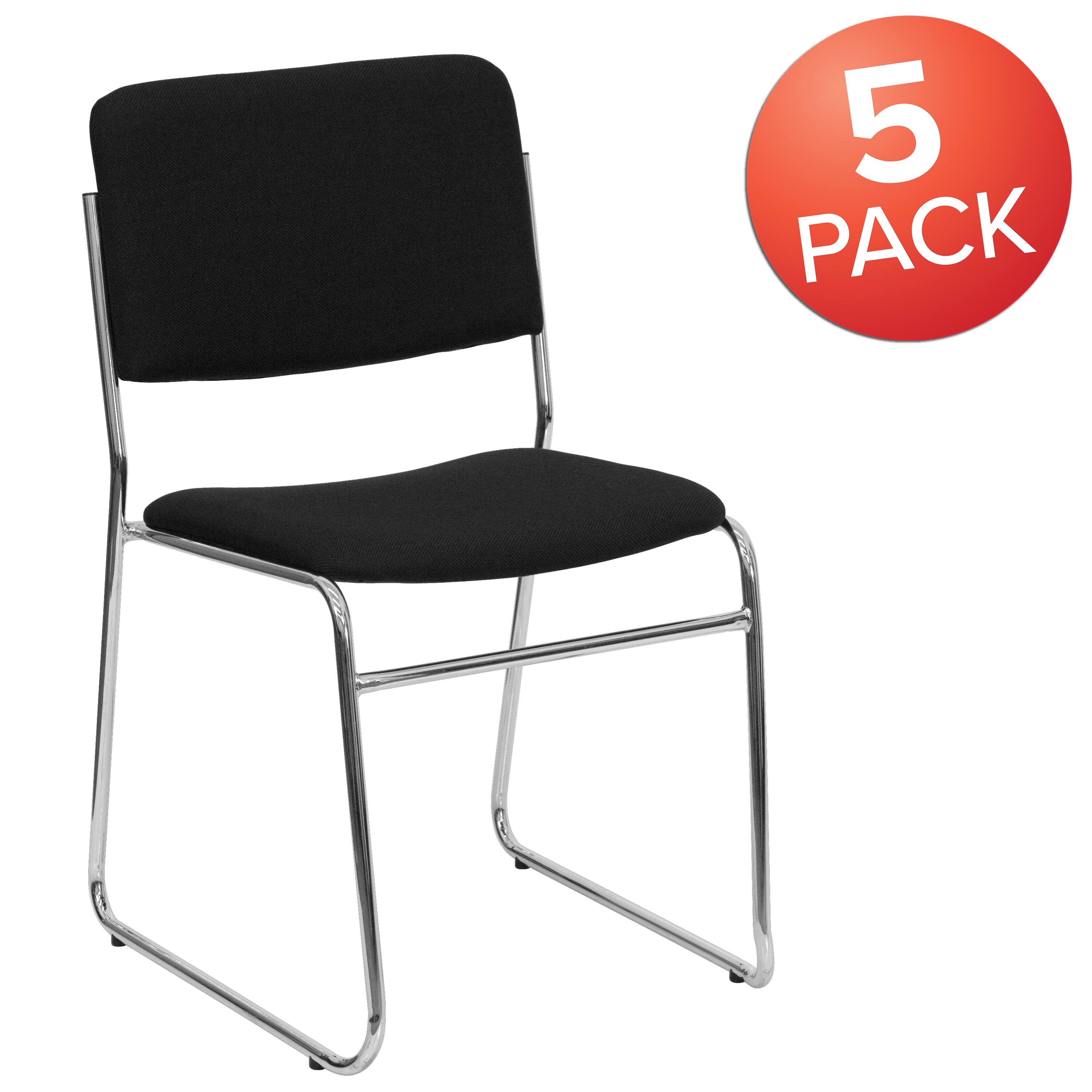 Alt View 1. Emma + Oliver - 5 Pack 500 lb. Capacity High Density Stacking Chair with Sled Base - Black Fabric/Chrome Frame.