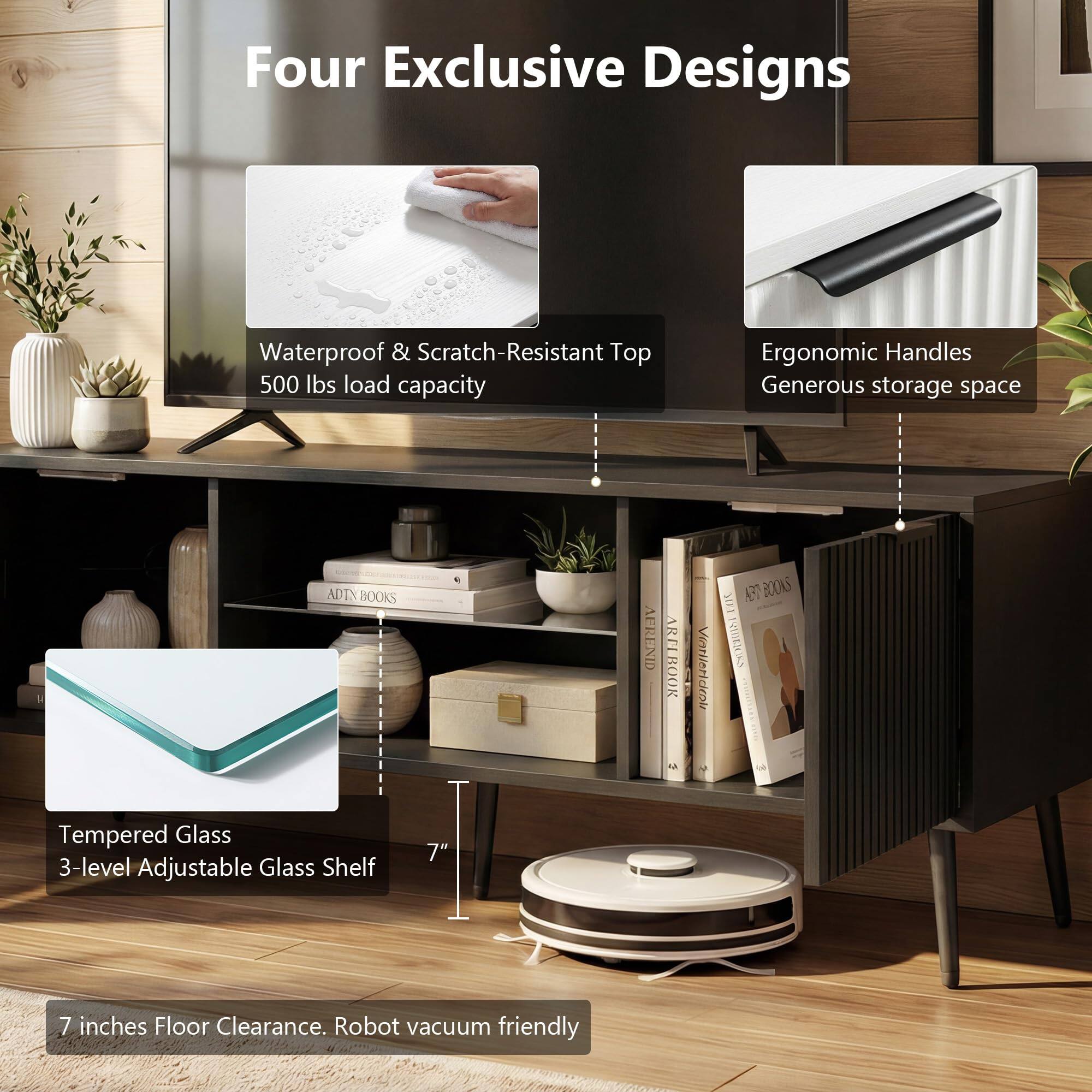 Four Exclusive Designs

Waterproof & Scratch-Resistant Top
500 lbs load capacity

Ergonomic Handles
Generous storage space

Tempered Glass
3-level Adjustable Glass Shelf

7 inches Floor Clearance. Robot vacuum friendly